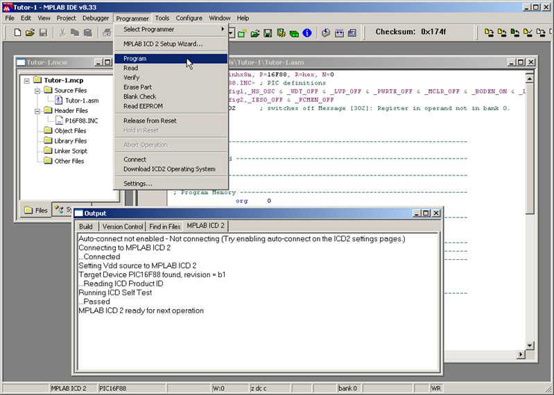 Compile a program and transfer to the PIC - Microchip PIC microcontroller